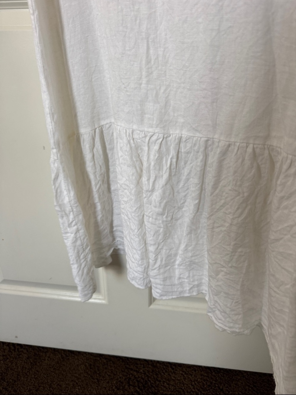 100% Linen White Midi Slip Dress Ruffle Hem Angelcore Minimalist made in Italy - Picture 3 of 8